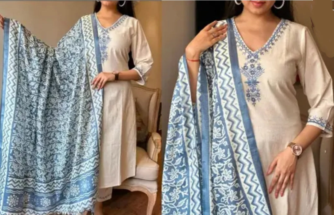 Ethnic cotton kurta set with dupatta