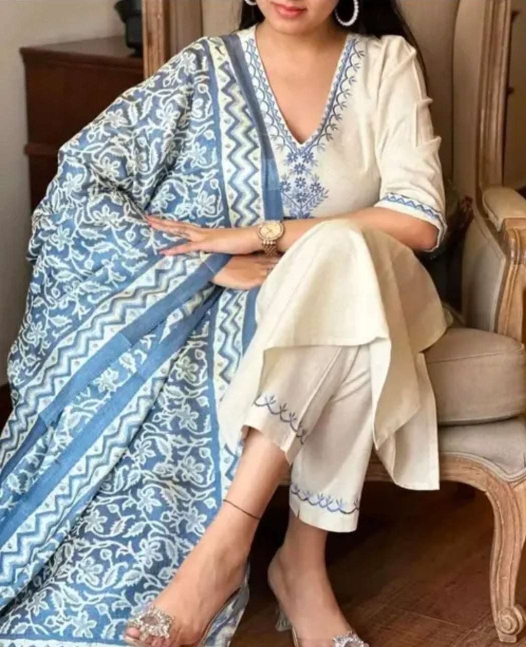 Ethnic cotton kurta set with dupatta